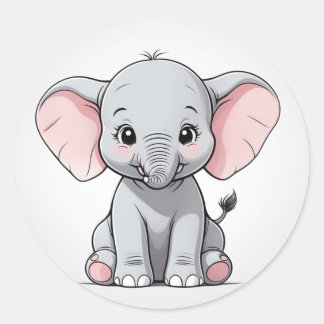 Sömmande Baby Elephant med Cheeks, kawaii Runt Klistermärke