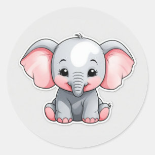 Sömmande Baby Elephant med Cheeks, kawaii Runt Klistermärke