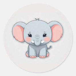 Sömmande Baby Elephant med Cheeks, kawaii st Runt Klistermärke