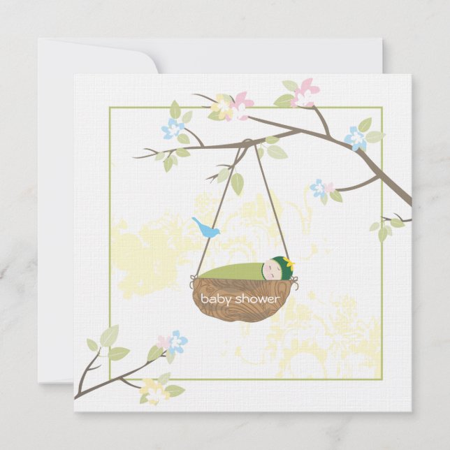 Sömmande Baby - inbjudan till babyskor (Framsida)