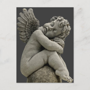 Sömmande Cherub Angel Sculpture-kort. Vykort
