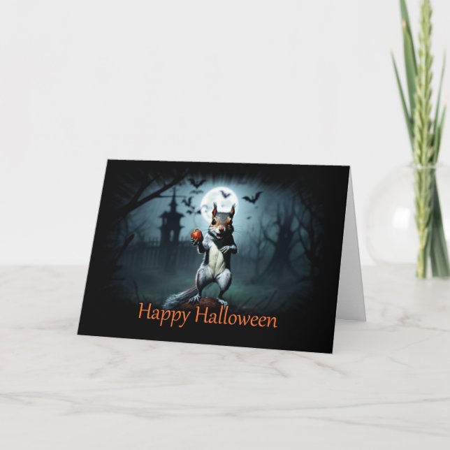 Sömmande ekorrel Halloween-kort Kort (Framsida)
