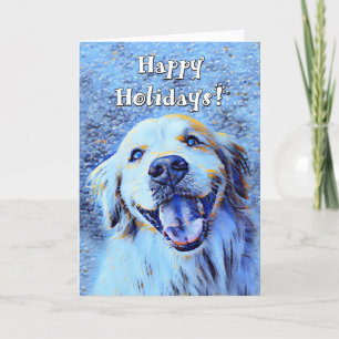 Sömmande Golden Retriever Hund Blue Art jul Helgkort