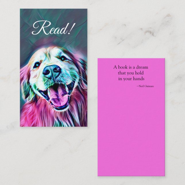 Sömmande Golden Retriever i Neon Färg Bookmark Visitkort (Fram/baksida)
