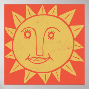Sömmande Gult Sol Art Poster