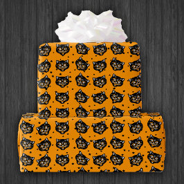 Sömmande Halloween svart Cat Ansikte Orange Stars Presentpapper