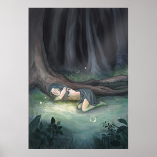 Sömmande i Skogen - Flickor i skogsmålning Poster