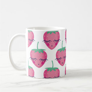 Sömmande jordgubbar, söt mönster. kaffemugg