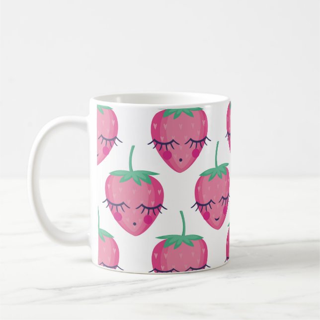 Sömmande jordgubbar, söt mönster. kaffemugg (Vänster)