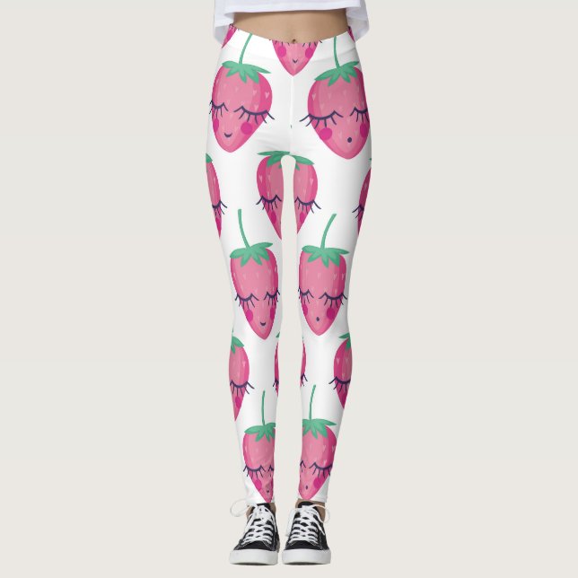 Sömmande jordgubbar, söt mönster. leggings (Framsida)