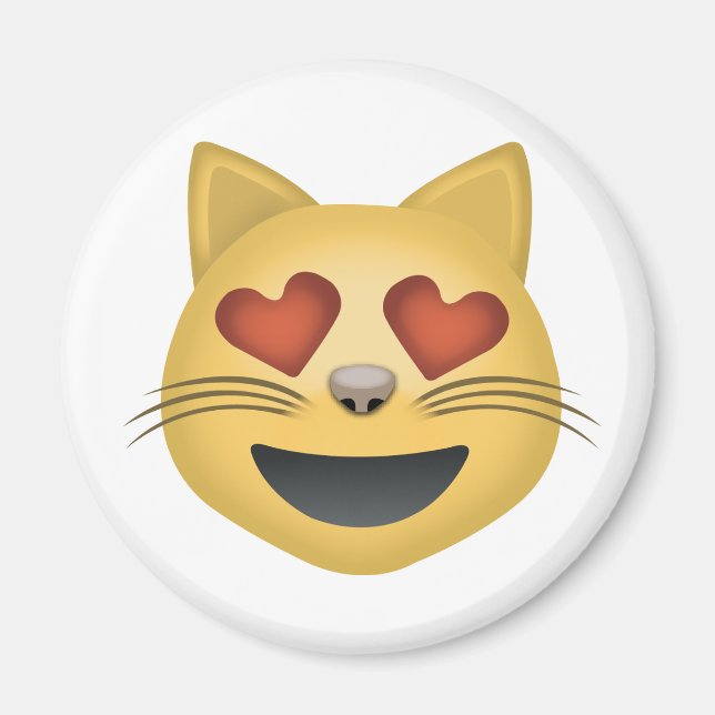Sömmande katt Ansikte med Hjärtformade Öga Emoji Magnet (Framsidan)