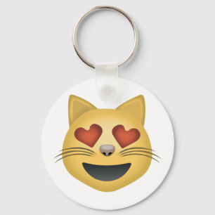 Sömmande katt Ansikte med Hjärtformade Öga Emoji Nyckelring