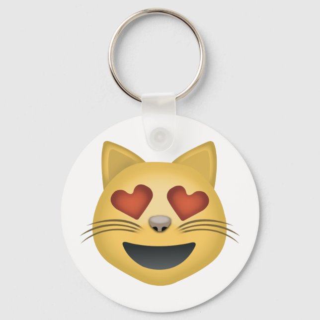 Sömmande katt Ansikte med Hjärtformade Öga Emoji Nyckelring (Framsida)