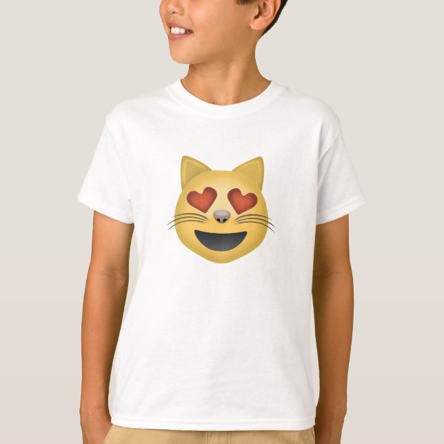 Sömmande katt Ansikte med Hjärtformade Öga Emoji T Shirt (Framsida)
