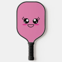 Sömmande Kawaii Ansikte på Rosa Pickleball Paddle