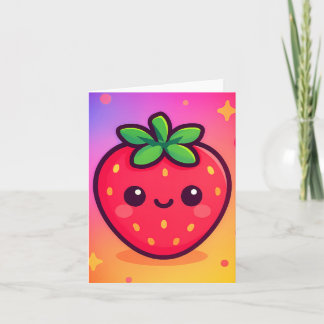 Sömmande Kawaii Strawberry på Pastel Gradient Back Anteckningskort
