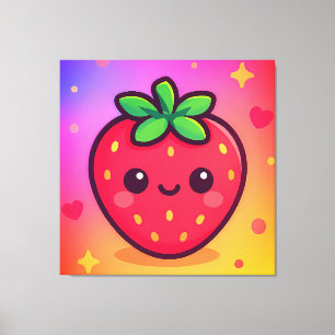 Sömmande Kawaii Strawberry på Pastel Gradient Back Canvastryck