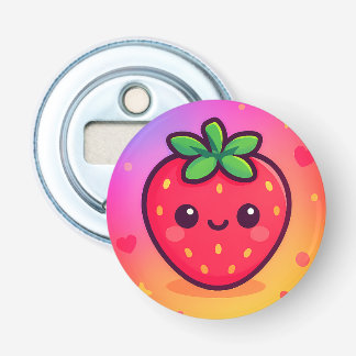 Sömmande Kawaii Strawberry på Pastel Gradient Back Flasköppnare