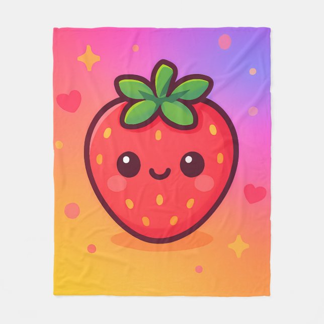 Sömmande Kawaii Strawberry på Pastel Gradient Back Fleecefilt (Framsidan)