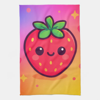 Sömmande Kawaii Strawberry på Pastel Gradient Back Kökshandduk