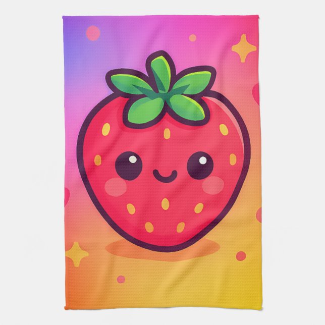 Sömmande Kawaii Strawberry på Pastel Gradient Back Kökshandduk (Vertikal)