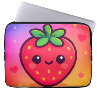 Sömmande Kawaii Strawberry på Pastel Gradient Back Laptop Fodral