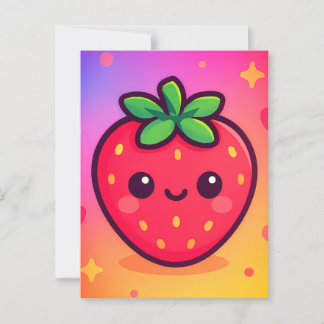 Sömmande Kawaii Strawberry på Pastel Gradient Back Vykort