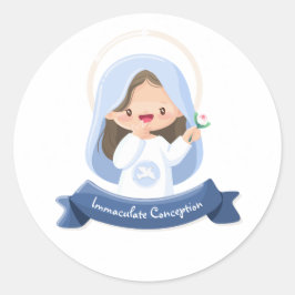 Sömmande Kawaii Virgin Mary med Flower - White Runt Klistermärke