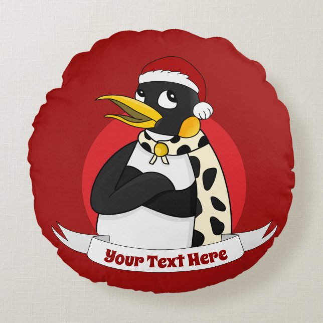 Sömmande kejsare Pingguin tecknad Rund Pi Kudde (Framsidan)