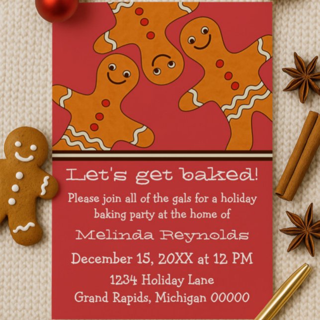 Sömmande Pepparkaksgubbar jul Party Inbjudan (Smiling Gingerbread Men Christmas Party Invitation
)