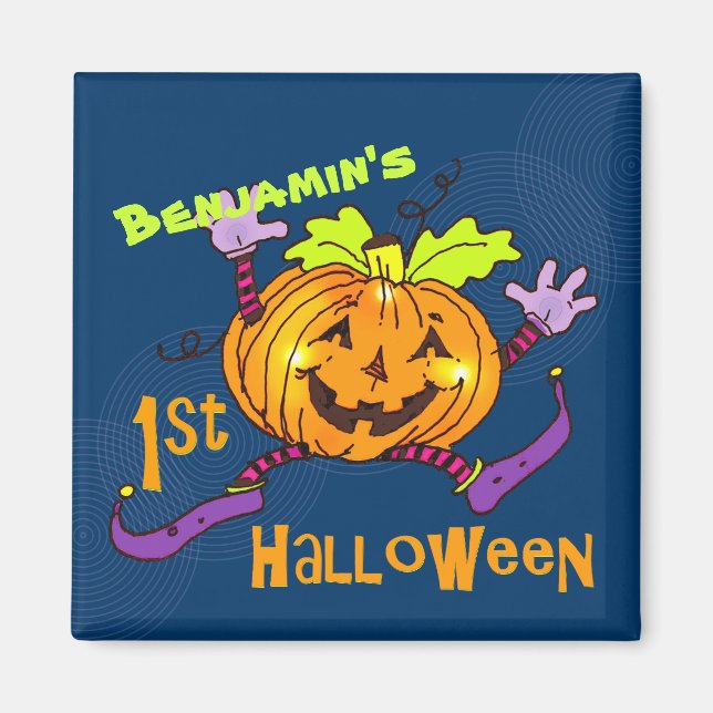 Sömmande Pumpkin 1st Halloween Magnet (Framsidan)