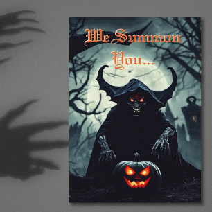 Sömmande, rödfärgad Demon Halloween Inbjudningar