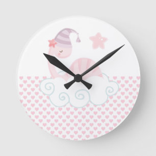 Sömmande Rosa Dinosaur Round Clock Rund Klocka