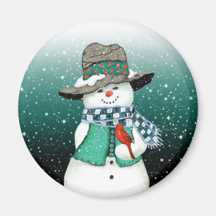 Sömmande Snögubbe, kardinal i ett Snowstorm Magn Magnet