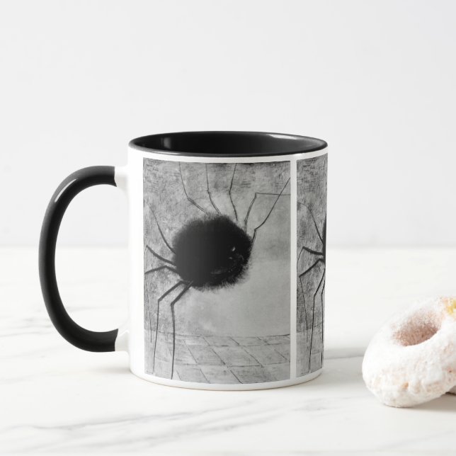 Sömmande spider av Odilon Redon, Vintage Halloween Mugg (Med munk)