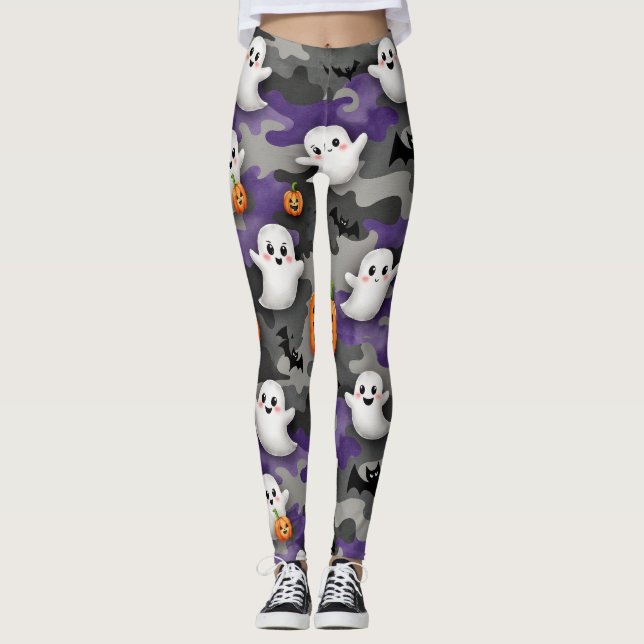 Sömmande Spöken Fladdermus Pumpkins Camouflage Leggings (Framsida)