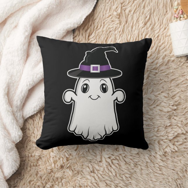 Sömmande Tecknad Ghost med ett Witch Hat Halloween Kudde (Filt)