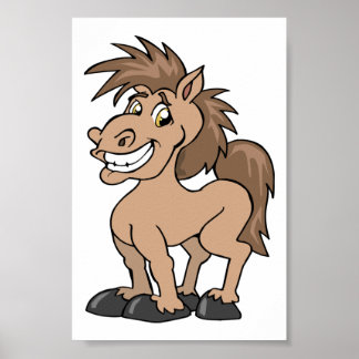 Sömmande Tecknad Pony Fånig Horse Equine Theme Poster
