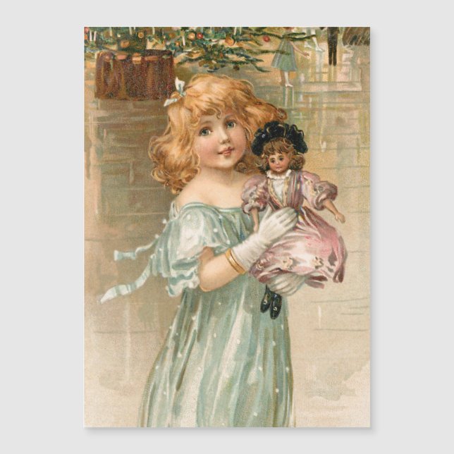 Sömmande Victorian Girl med Doll vid jul Boll (Framsida)
