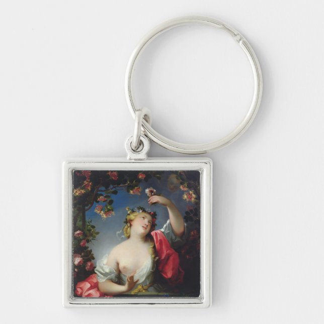 Sommar 1717 fyrkantig silverfärgad nyckelring (Framsidan)