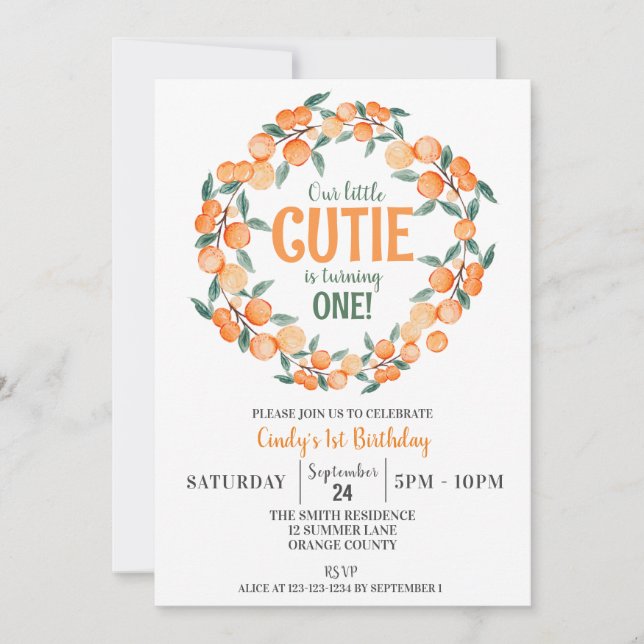 Sommar 1:a födelsedagen, Orangar av Citrus Wandean Inbjudningar (Framsida)