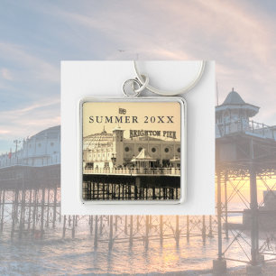 Sommar 20XX Brighton Pier Storbritannien Fyrkantig Silverfärgad Nyckelring