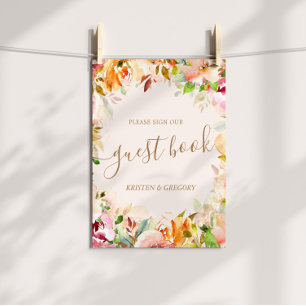 sommar akvarell trädgård blommande bröllop gästbok poster