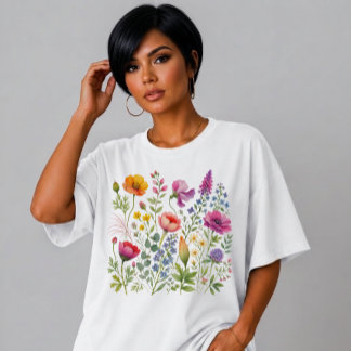 Sommar Akvarell Vilda Blommor Blommig AI-genererad T Shirt