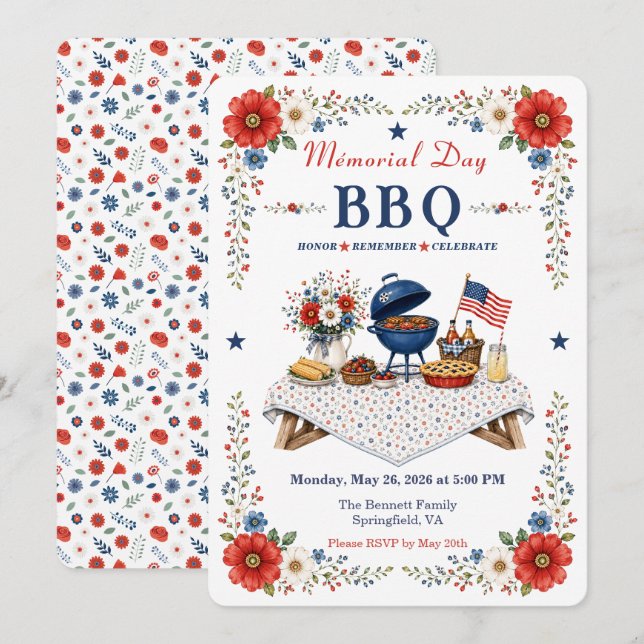 Sommar Americana Minnesdag Grillfest Inbjudan (Fram/baksida)