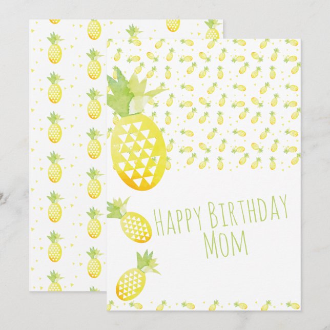 Sommar Ananas Vattenfärg Mix Mönster Födelsedag (Fram/baksida)
