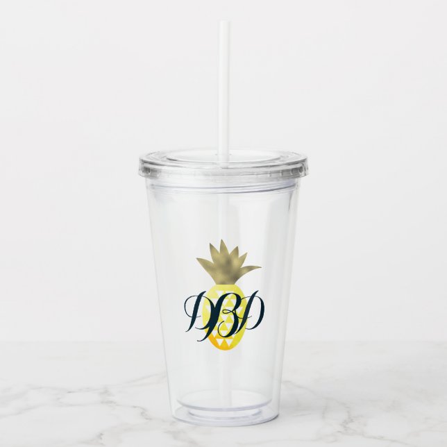 Sommar Ananas Vattenfärgs Falsk Folie Toppen Take Away Mugg (Framsida)