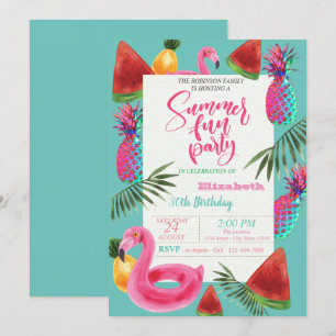 Sommar, Ananas, Vattenmelon Födelsedagsfest Inbjudningar