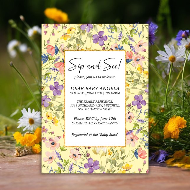 Sommar äng med vilda blommor Sippa och se Inbjudningar (Summer Wildflower Meadow Sip And See Invitation!)