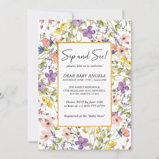 Sommar äng med vilda blommor Sippra och Se inbjuda Inbjudningar (Framsida)